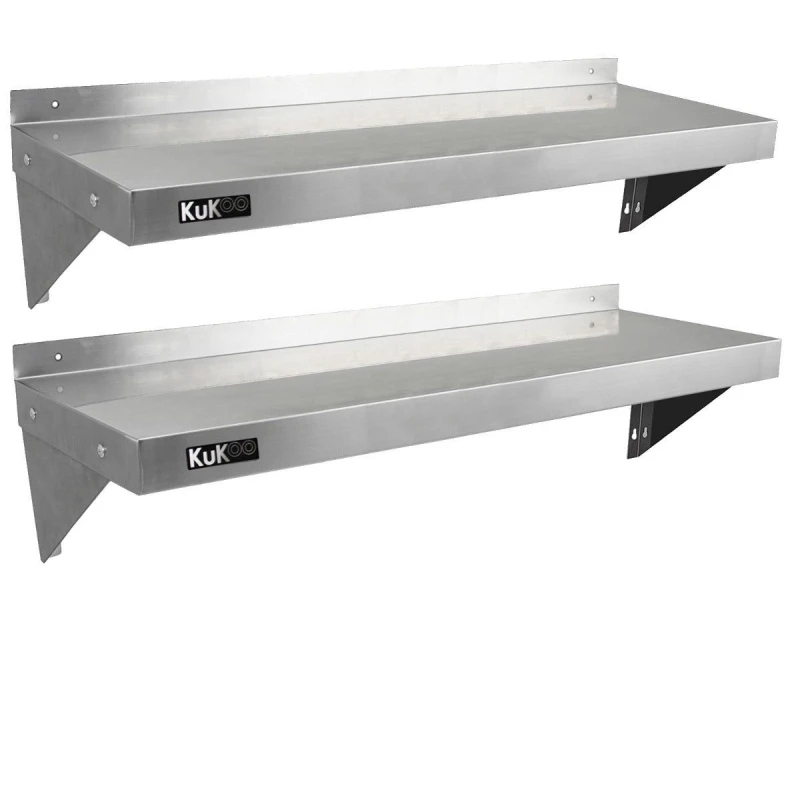 Image of MonsterShop 2Xkukoo Commercial Stainless Steel Shelves Kitchen Wall Shelf Catering Corrosion Resistant Free Microfiber Cloths 1250mmx300mm