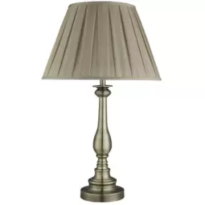 Image of Searchlight Flemish - 1 Light Table Lamp Antique Brass with Pleated Fabric Shade, E27