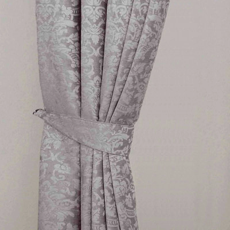 Image of Homescapes Velvet Jacquard Curtain Tie Back Pair Grey