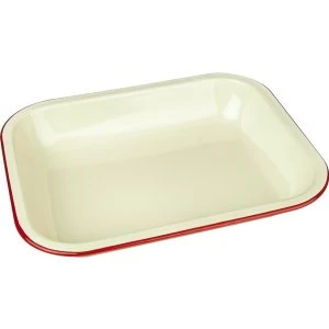 image of New Falcon Enamel Oblong Bakepan Cream with Red Trim 28cm