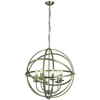 Image of Searchlight Lighting - Searchlight Orbit - 6 Light Spherical Cage Ceiling Pendant Antique Brass, E14