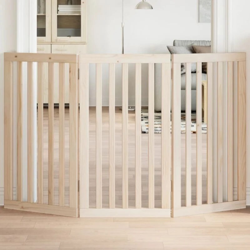 Image of vidaXL Dog Gate Foldable 3 Panels 150cm Poplar Wood, Brown 352238