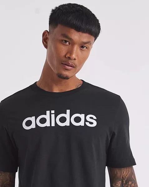 Image of Adidas Sportswear Essentials Single Linear Embroidered Logo T-Shirt - Black