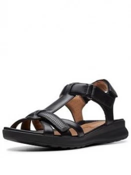 image of Clarks Unstructured Un Adorn Vibe Wide Fit Flat Sandals - Black Leather, Size 5, Women