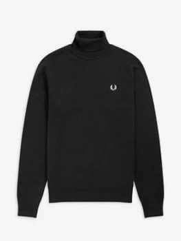 Image of Fred Perry Roll Neck Jumper, Black, Size 2XL, Men