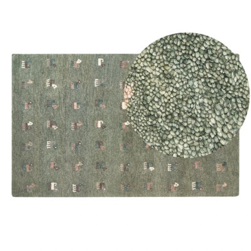 Image of Beliani Rug Kizarli Green 140 X 200 Cm Wool Gabbeh