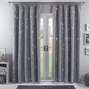 image of Dreamscene Galaxy Star Pencil Pleat Blackout Pair Curtains Silver - 46" X 72"