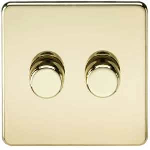 Image of KnightsBridge 60-400W 2G 2 Way 230V Screwless Polished Brass Electric Dimmer Switch