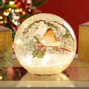 Image of Festive - 15cm Battery Operated Robin Crackle Ball 12 Static LEDs