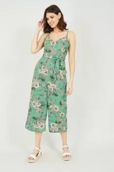 image of Sage Green Tropical Palm Print Jumpsuit