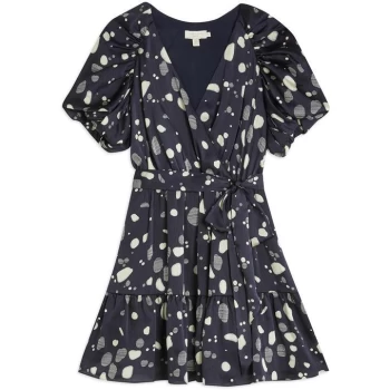 Image of Ted Baker Steviee Puff Sleeve Faux Wrap Dress - NAVY