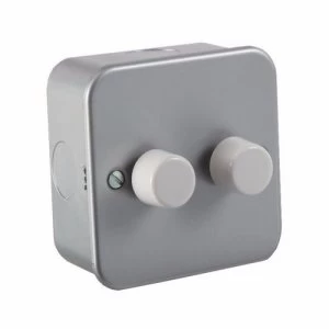 Image of KnightsBridge 60-400W 2G 2 Way 230V Metal Clad Electric Dimmer Wall Switch