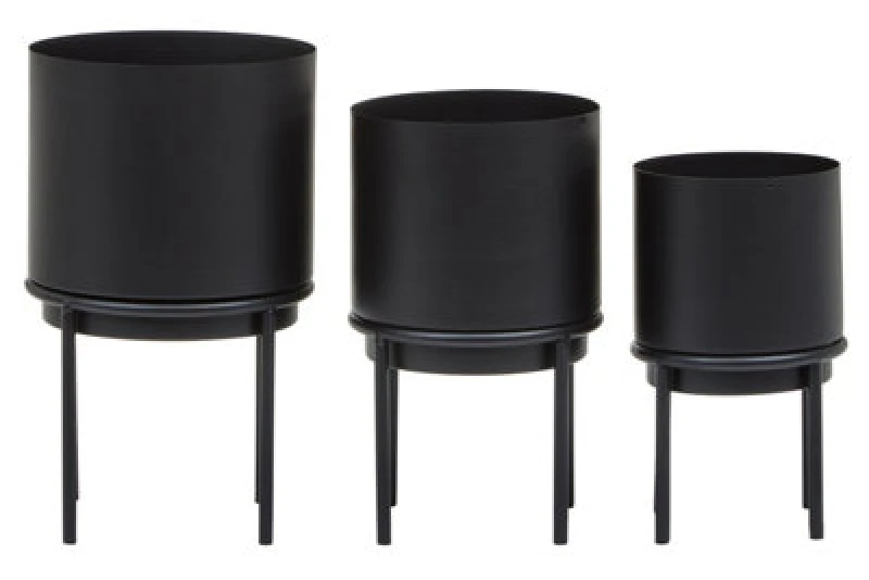 Image of Orsina Avento Set Of Three Black Finish Planters
