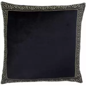 image of Riva Paoletti - Apollo Geometric Embroidered Faux Velvet Cushion Cover, Black/Gold, 50 x 50 Cm