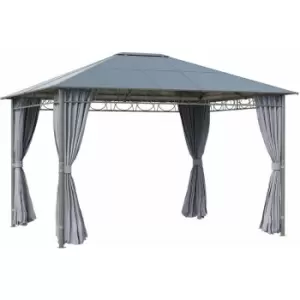 image of 3.6 x 3(m) Hardtop Gazebo for Garden Party w/ Polycarbonate Curtains - Grey - Outsunny