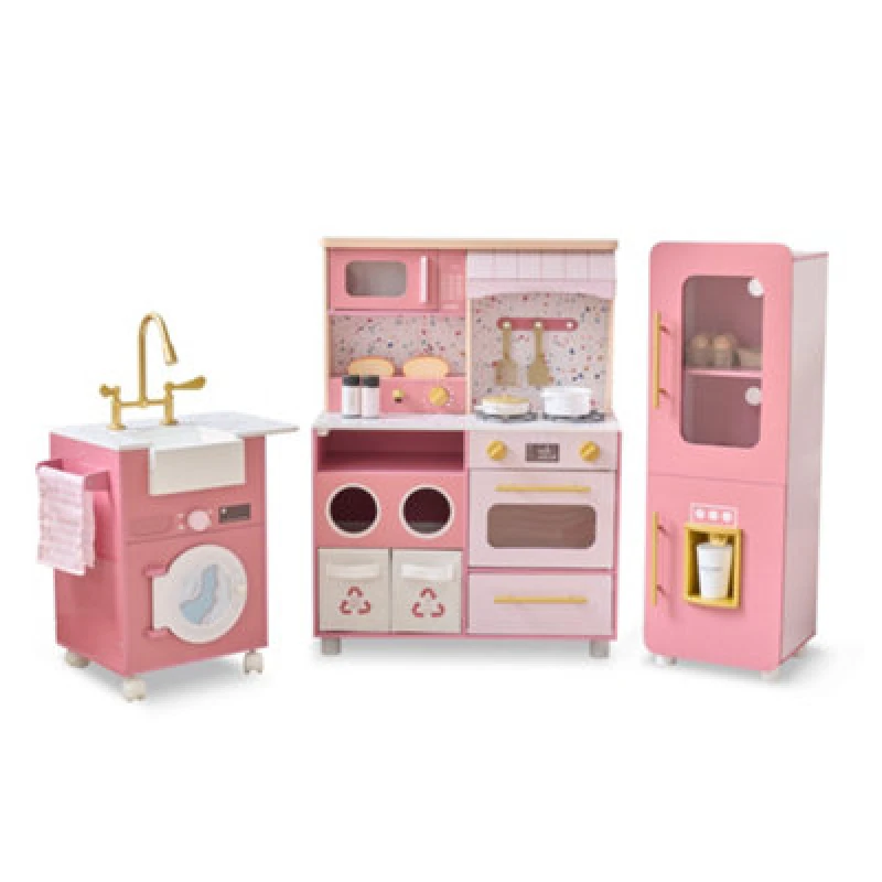 Image of Teamson Kids Wooden Play Kitchen 3 Piece Modular Set With Ice Maker & Toaster
