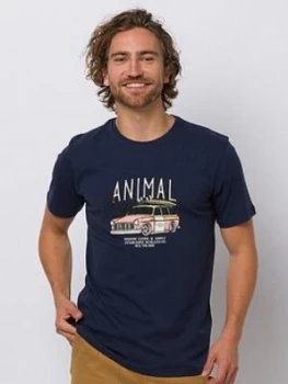 Image of Animal Trip Graphic T-Shirt, Indigo Blue, Size XS, Men