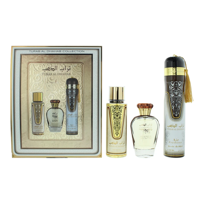 Image of Ard Al Zaafaran Turab Al Dhahab Gift Set 100ml Eau de Parfum + 250ml Body Mist + 300ml Air Freshener