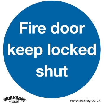 image of SS4P10 Mandatory Safety Sign - Fire Door Keep Locked Shut - Rigid Plastic - Pack of 10 - Sealey