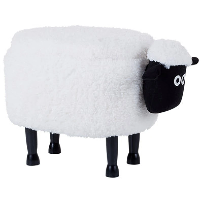 Image of Beliani Storage Animal Stool Sheep Fabric White Sheep