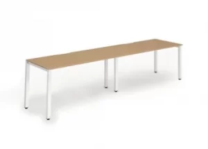 Image of Single White Frame Bench Desk 1200 Oak (2 Pod)