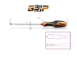 image of Beta Tools 1260E Beta GRIP Slot/Flat Head Screwdriver w Hex Bolster 10 x 200mm