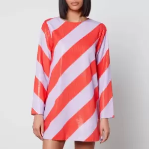 Image of Olivia Rubin Tabitha Striped Sequined Mesh Mini Dress - UK 12