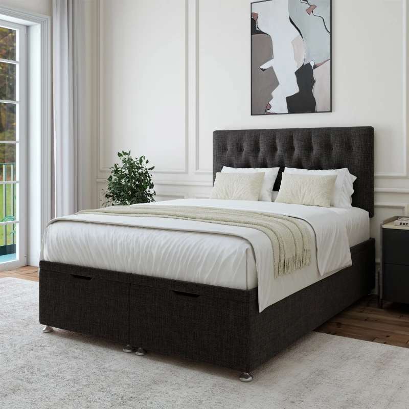 Image of Bedmaster Bedmaster Linen Ottoman Divan Base And Button Headboard in Charcoal Size: Super King Charcoal Super King Unisex 7867869873922