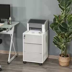 Image of HOMCOM 3-Drawer Locking File Cabinet Mobile Chest of Drawers Side Table on Wheels for Home Office, Bedroom and Living room