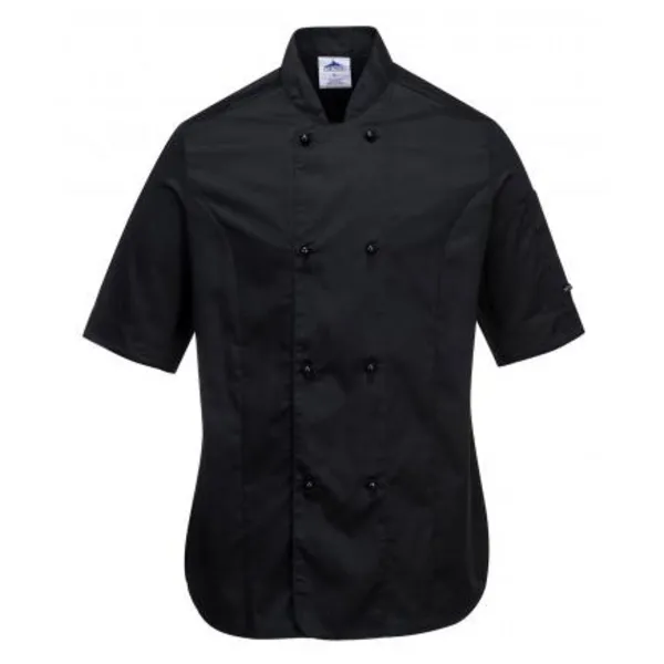 Image of Portwest Rachel Womens Chefs Short Sleeve Jacket C737BKRXXL Colour: Black