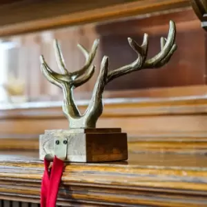 Image of Antler Stocking Holder Antique Brass Cast Iron H18Cm W20Cm D17Cm