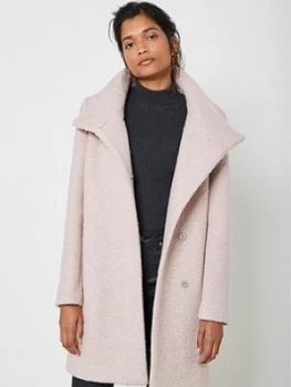 Image of Mint Velvet Funnel Neck Boucle Cocoon Coat - Nude, Size XS, Women