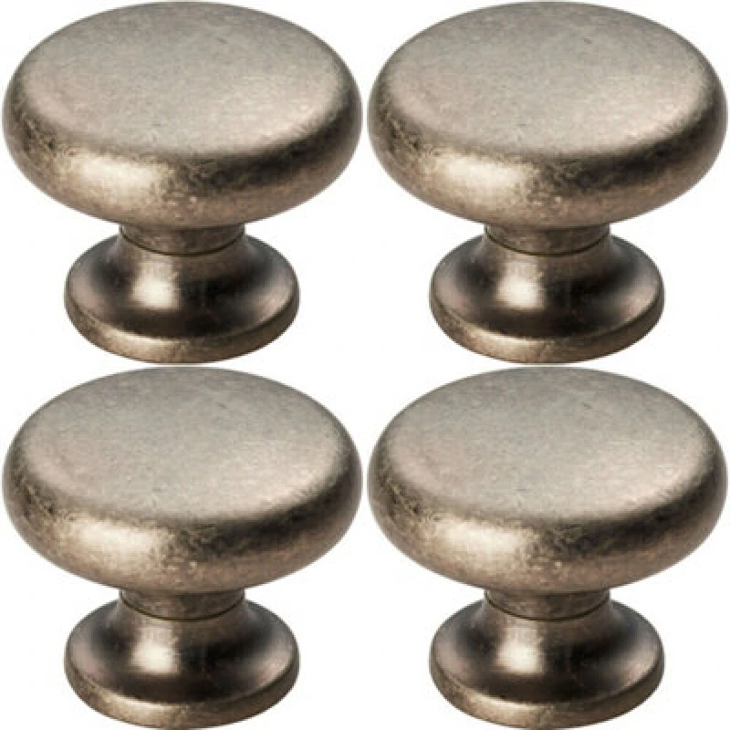 Image of Loops 4x Flat Faced Round Door Knob 34mm Diameter Pewter Small Cabinet Handle Multi unisex