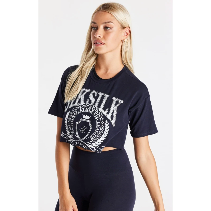 Image of SikSilk Varsity Cropped T-Shirt - Blue Blue 8