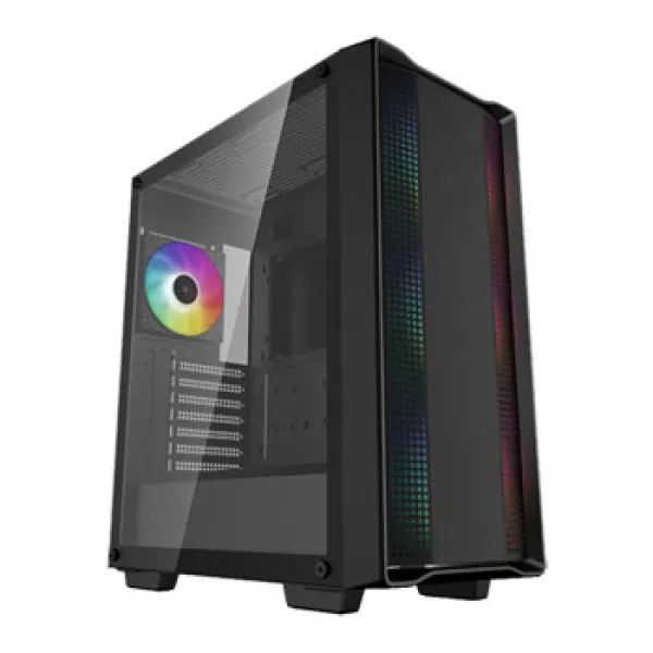 image of DeepCool CC560 ARGB Case Gaming Black Mid Tower 1 x USB 3.0 / 1 x USB 2.0 Tempered Glass Side Window Panel Abundant Airflow Performance Addressable RG