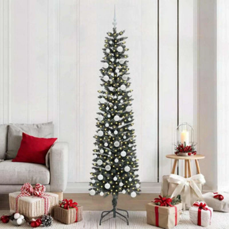Image of vidaXL Artificial Christmas Tree with 300 LEDs, White Balls Green 58 x 58 x 210 cm, Green 3395955