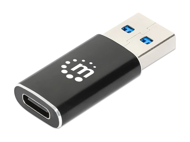 Image of Manhattan Manhattan USB-C to USB-A Adapter, Female to Male, 10 Gbps (USB 3.2 Gen2 aka USB 3.1), SuperSpeed+ USB, Black, Lifetime Warranty 153980