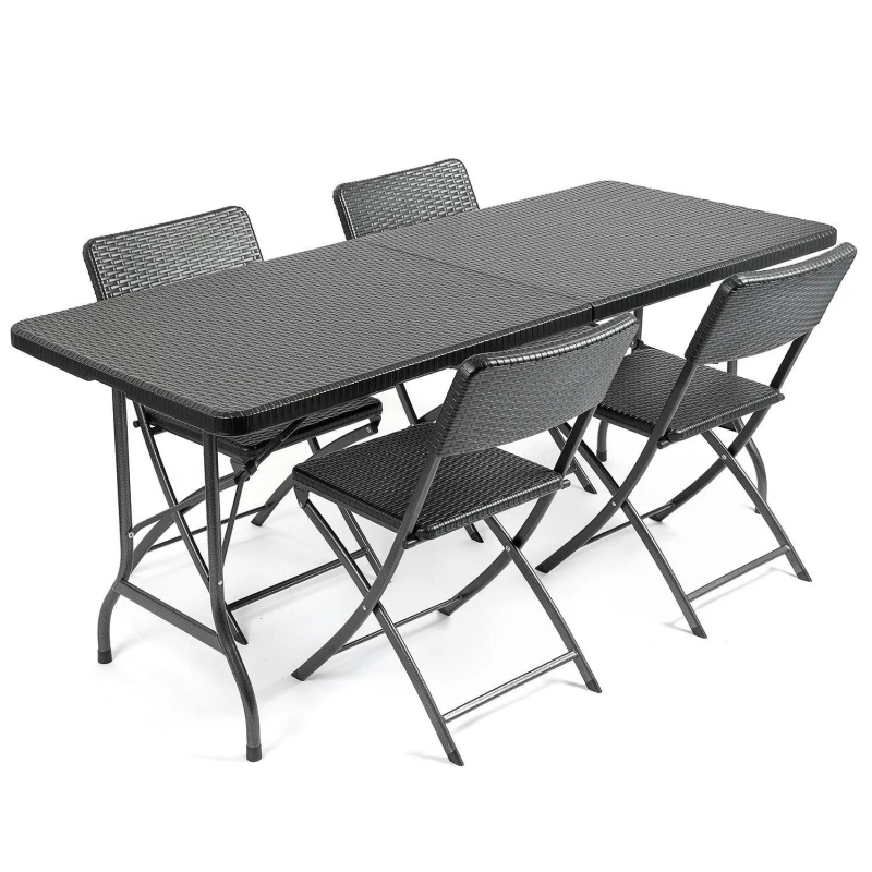 Image of Christow Garden Dining Set 4 Seater Rattan Effect Table Chairs Outdoor Furniture Multi