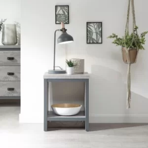 image of Grey Lamp Side Table Industrial Distressed Style Shelf Storage Occasional Table