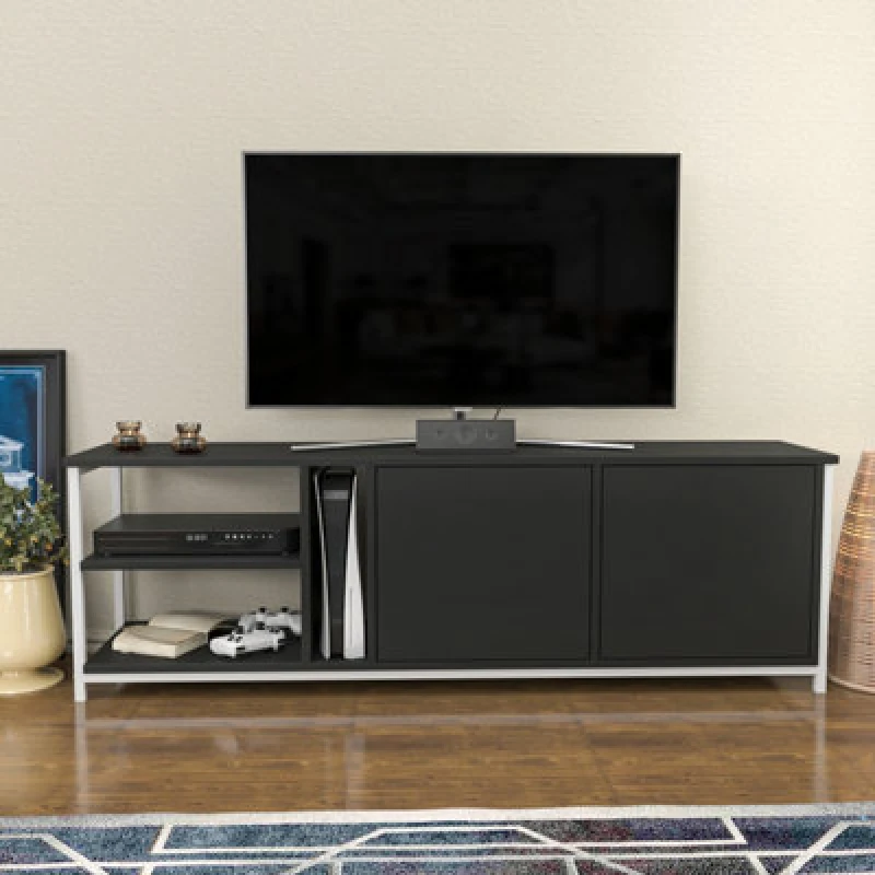 Image of DECOROTIKA Decorotika Primrose 160 Cm TV Stand TV Unit TV Cabinet Storage With Two Cabinets And Shelves - White And Anthracite OTVS3067