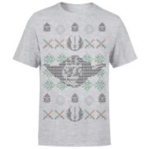 Image of Star Wars Christmas Yoda Face Sabre Knit Grey T-Shirt - L