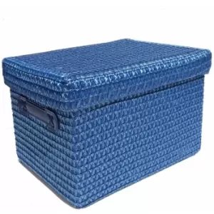 Image of Topfurnishing - Neon Bright Colours Kids Playroom Toy Box Cupboard Storage Basket + Handle & Lid [Blue,Medium 28x22x20cm] - Blue