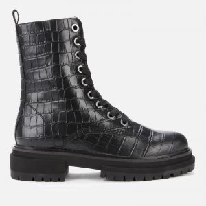 Image of Kurt Geiger London Womens Siva Croc Print Leather Lace Up Boots - Black - UK 8