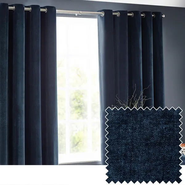 Image of Heavy Chenille Room Darkening Eyelet Curtains Navy, Navy / 168 x 229cm