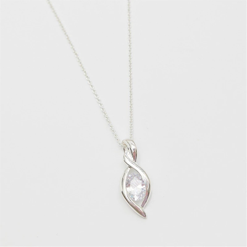 Image of Simply Silver Sterling Silver 925 Cubic Zirconia Navette Necklac Necklaces One Size Silver 87934311000