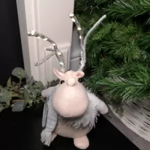 Image of 40cm Battery Operated Plush White Christmas Reindeer with LED Lit Antlers