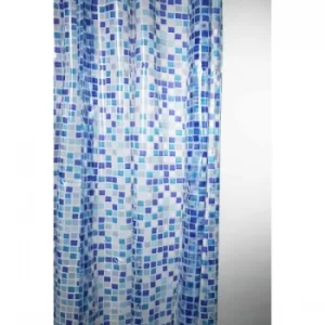 image of Blue Canyon Peva Shower Curtain 180 x 180cm Mosaic Blue