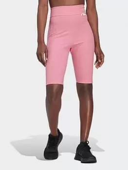 Image of adidas Studio Lounge Ribbed Shorts, Pink Size XS Women