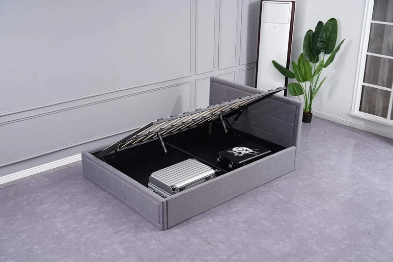 Image of KOSY KOALA Ottoman Stoarge Bed grey small double 4ft fabric and 1 Mattress wooden bedroom Grey