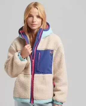 Image of Superdry Womens Hooded Sherpa Jacket Cream / Vintage Ecru - Size: 12